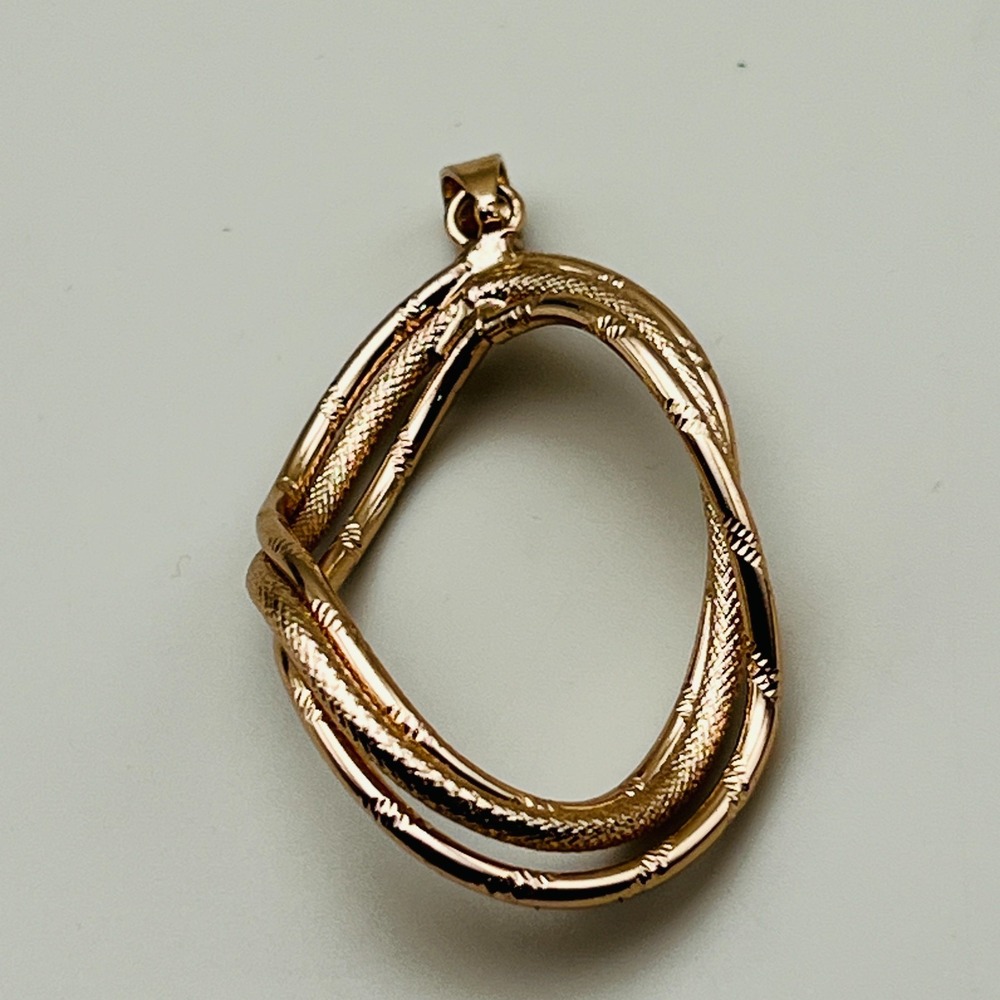Rose Gold Tone‎ Twisted Oval Pendant Textured Openwork Statement Fashion Jewelry